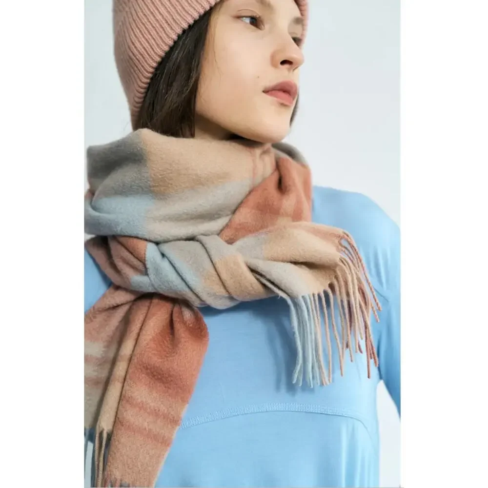 Nordstrom Yellow Plaid Autumn Luxury Cashmere Scarf w/ Fringe